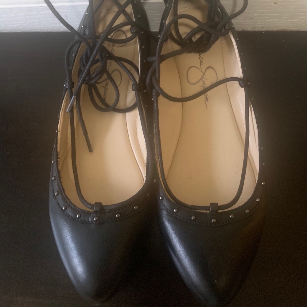 Jessica Simpson Black Flats with ankle ties